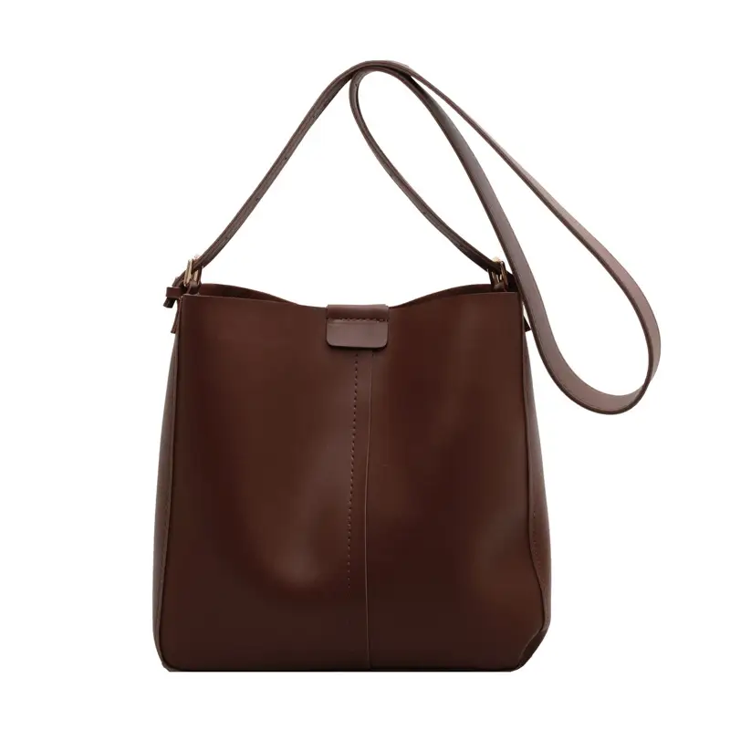 2024 Retro Brown Leather Bucket Bag with Tassel - Image 4