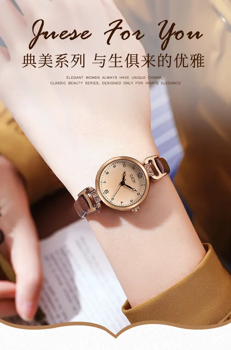 Gedi Retro Round Women's Watch Gold Strap Quartz Waterproof — feature 1