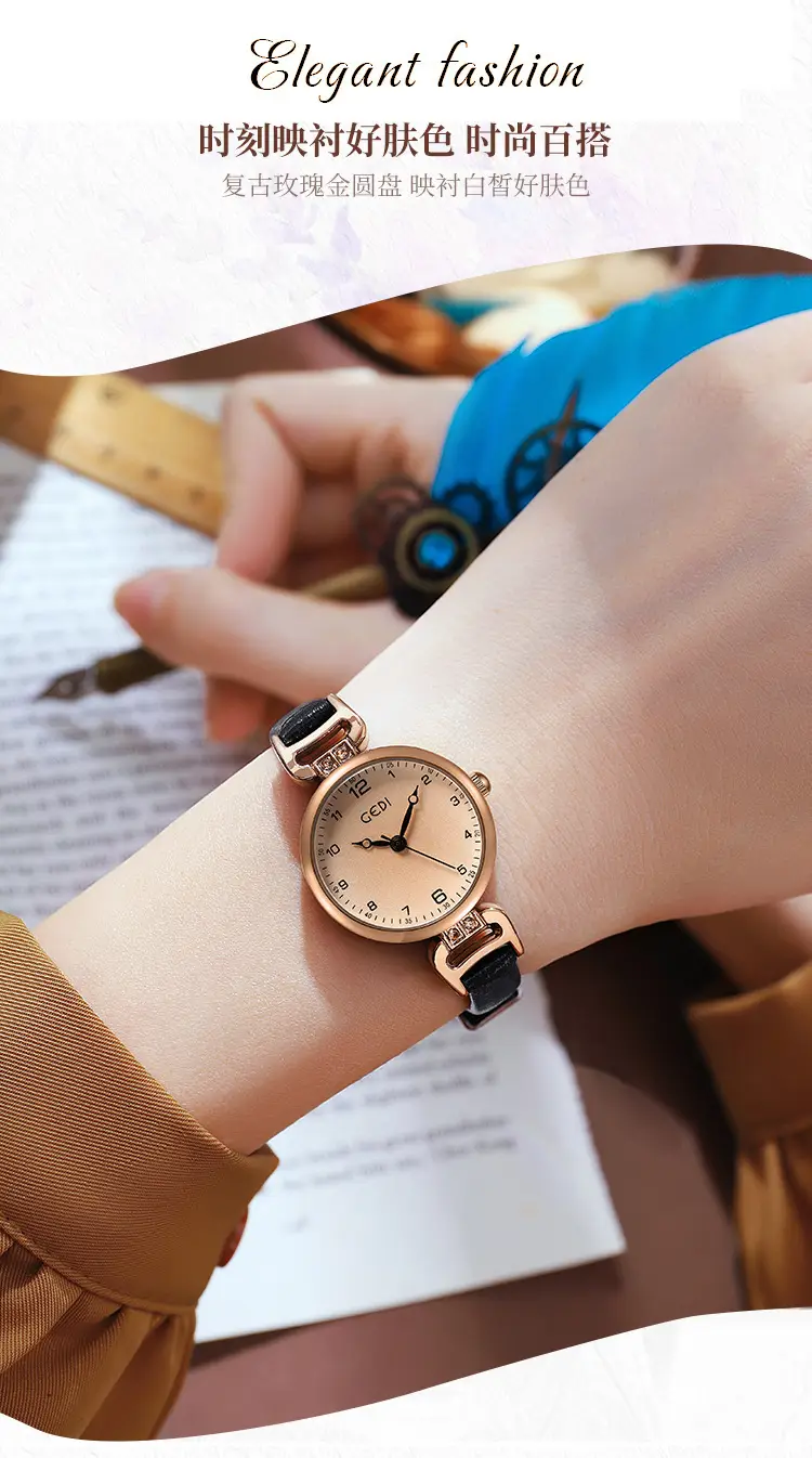 Gedi Retro Round Women's Watch Gold Strap Quartz Waterproof — feature 5
