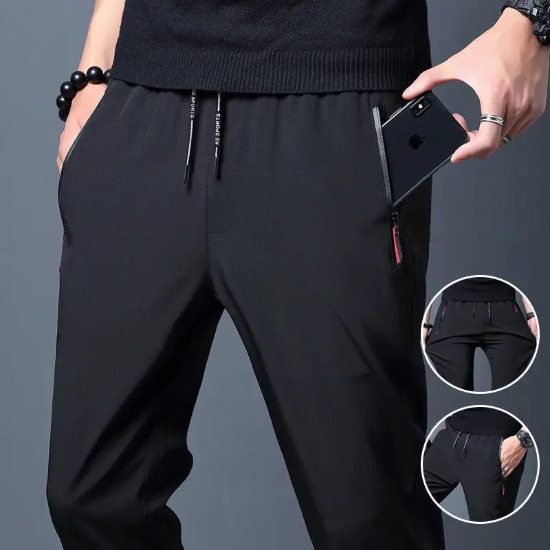 Men's Black Slim Fit Zipper Pants Casual Sports Wear
