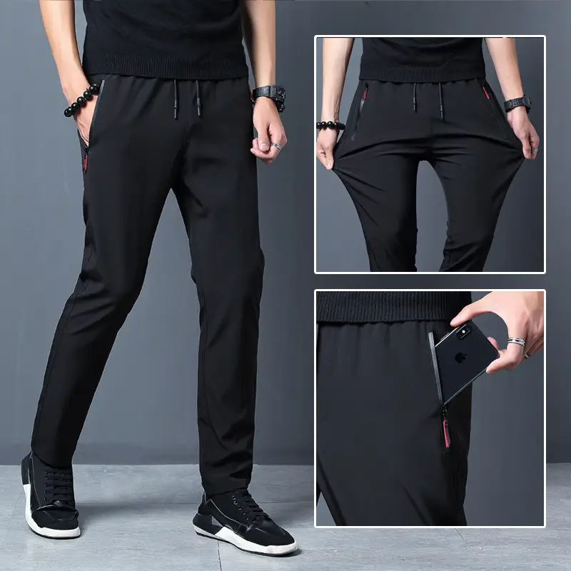 Men's Black Slim Fit Zipper Pants Casual Sports Wear