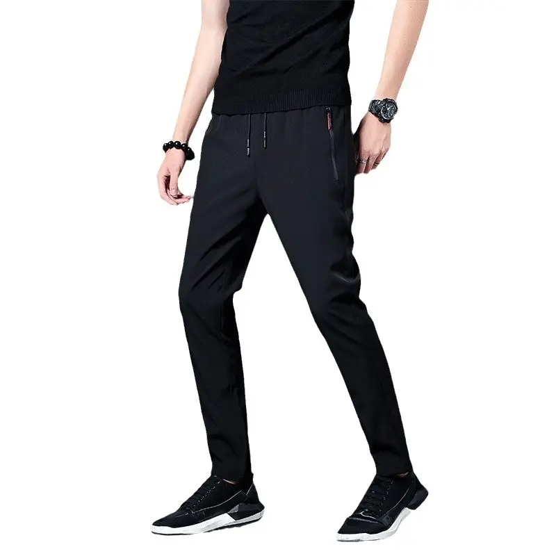 Men's Black Slim Fit Zipper Pants Casual Sports Wear