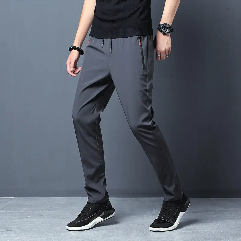 Men's Black Slim Fit Zipper Pants Casual Sports Wear