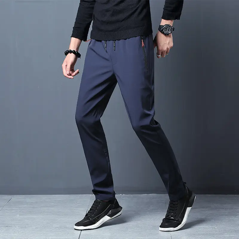 Men's Black Slim Fit Zipper Pants Casual Sports Wear