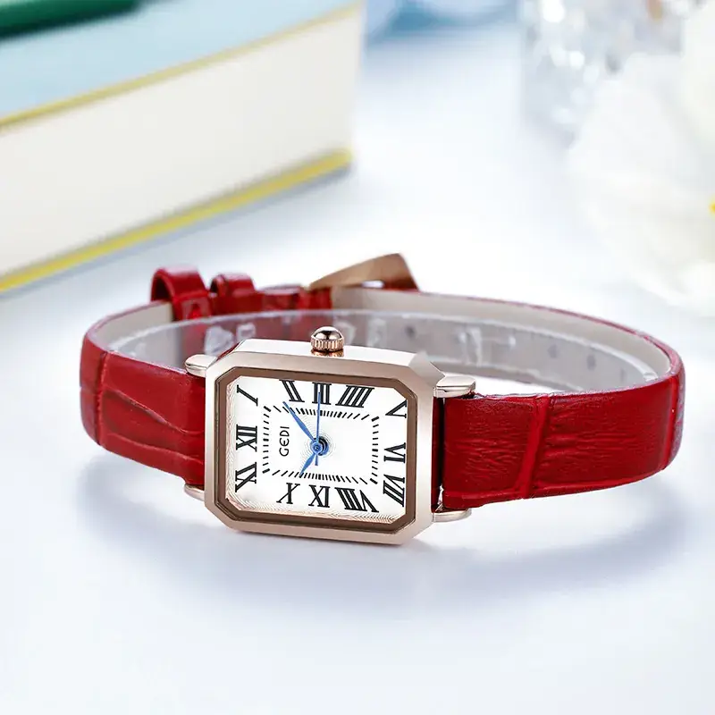Women's Gedi Retro Square Watch with Brown Leather Band