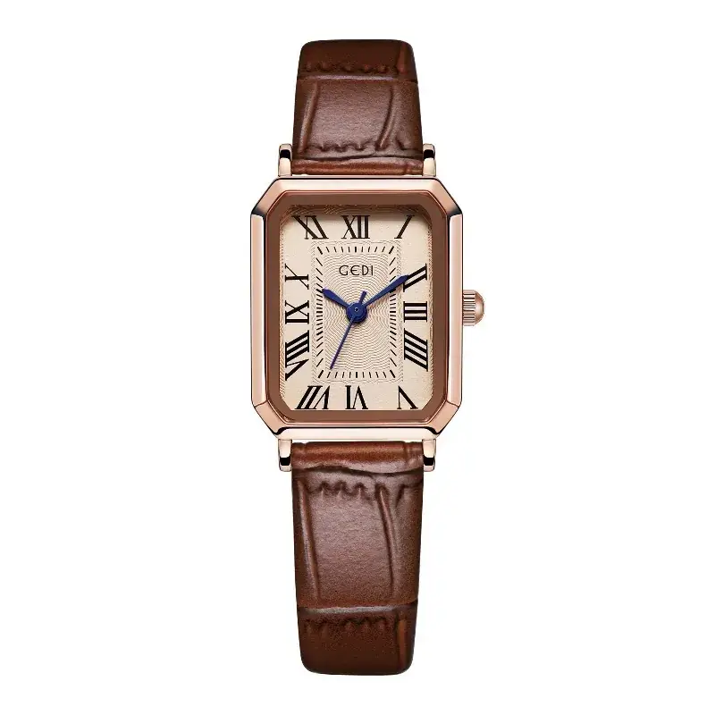 Women's Gedi Retro Square Watch with Brown Leather Band