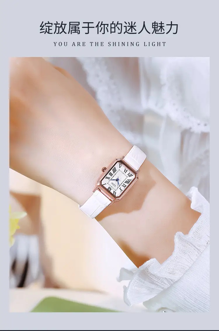 Women's Gedi Retro Square Watch with Brown Leather Band — feature 6