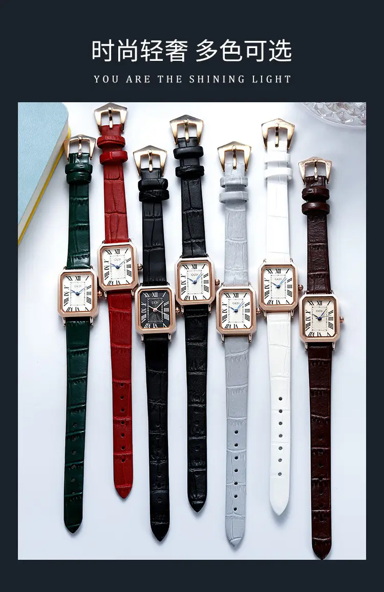 Women's Gedi Retro Square Watch with Brown Leather Band — feature 7