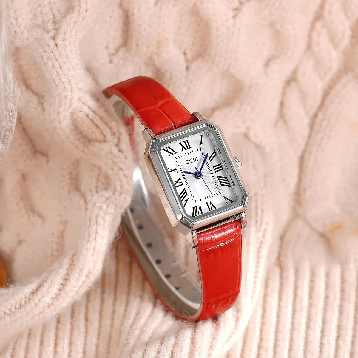 Women's Gedi Retro Square Watch with Brown Leather Band