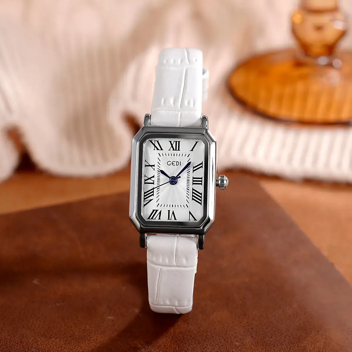 Women's Gedi Retro Square Watch with Brown Leather Band