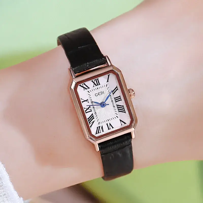 Women's Gedi Retro Square Watch with Brown Leather Band