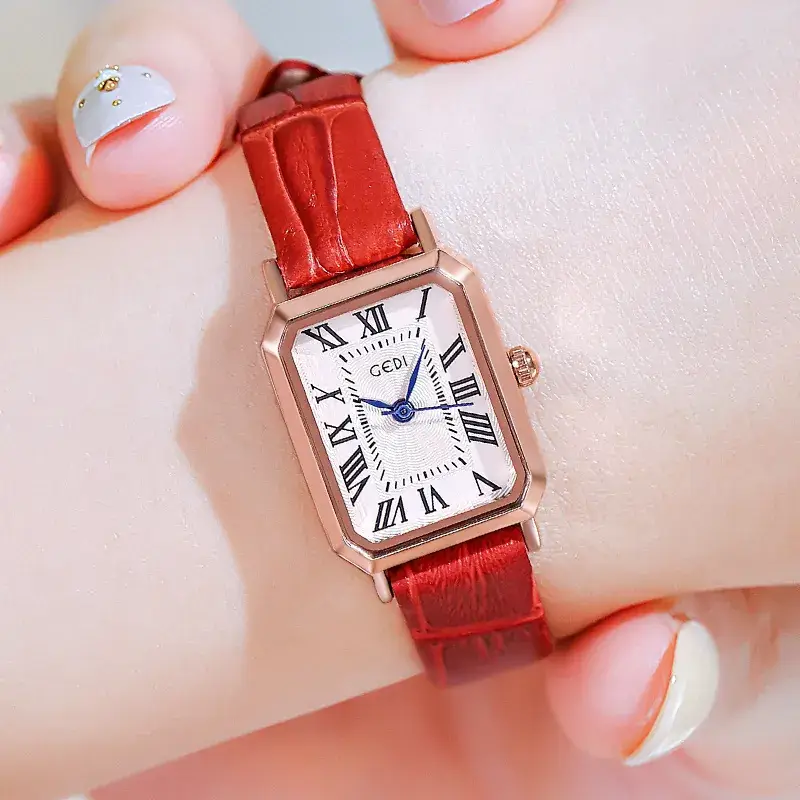 Women's Gedi Retro Square Watch with Brown Leather Band