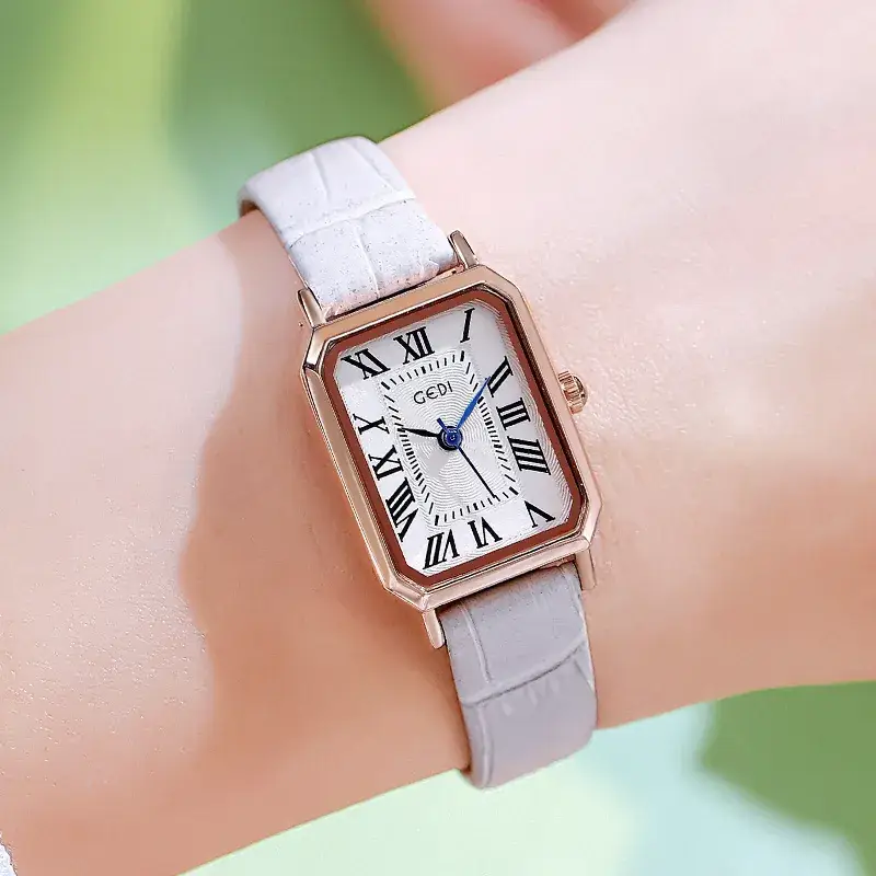 Women's Gedi Retro Square Watch with Brown Leather Band