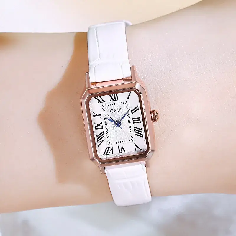 Women's Gedi Retro Square Watch with Brown Leather Band