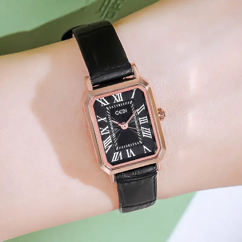 Women's Gedi Retro Square Watch with Brown Leather Band