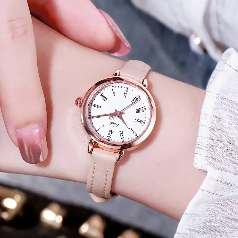 Women's Rose Gold Roman Scale Watch with Leather Belt - Image 7