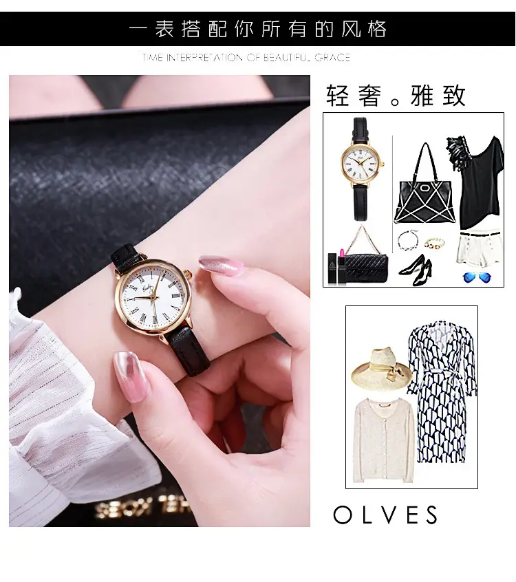 Women's Rose Gold Roman Scale Watch with Leather Belt — feature 16