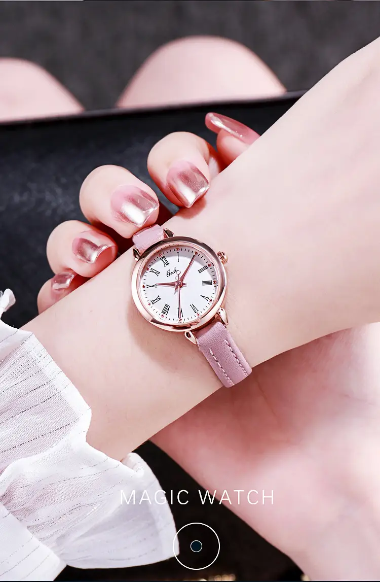 Women's Rose Gold Roman Scale Watch with Leather Belt — feature 6