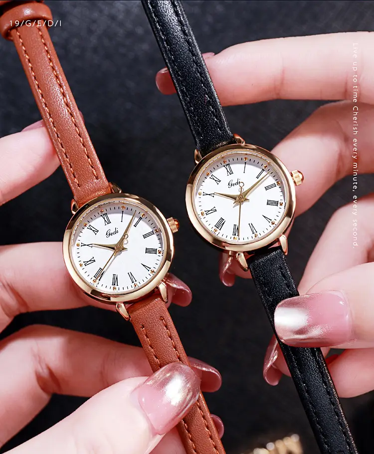 Women's Rose Gold Roman Scale Watch with Leather Belt — feature 8