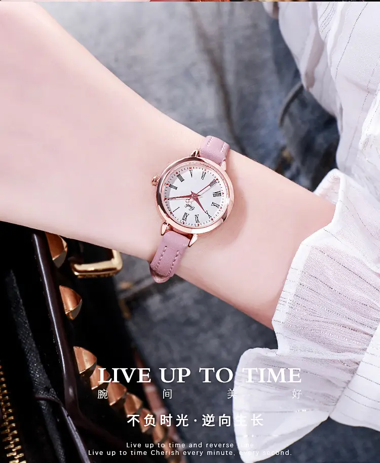 Women's Rose Gold Roman Scale Watch with Leather Belt — feature 9