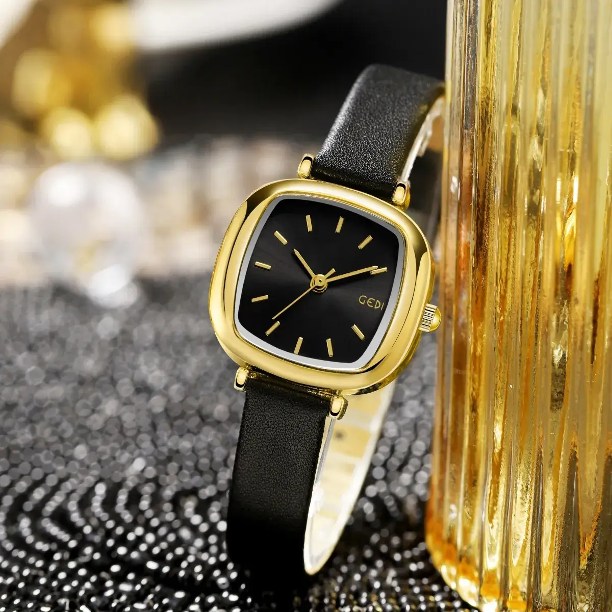 Women's Gedi Retro Square Watch Red Leather Band