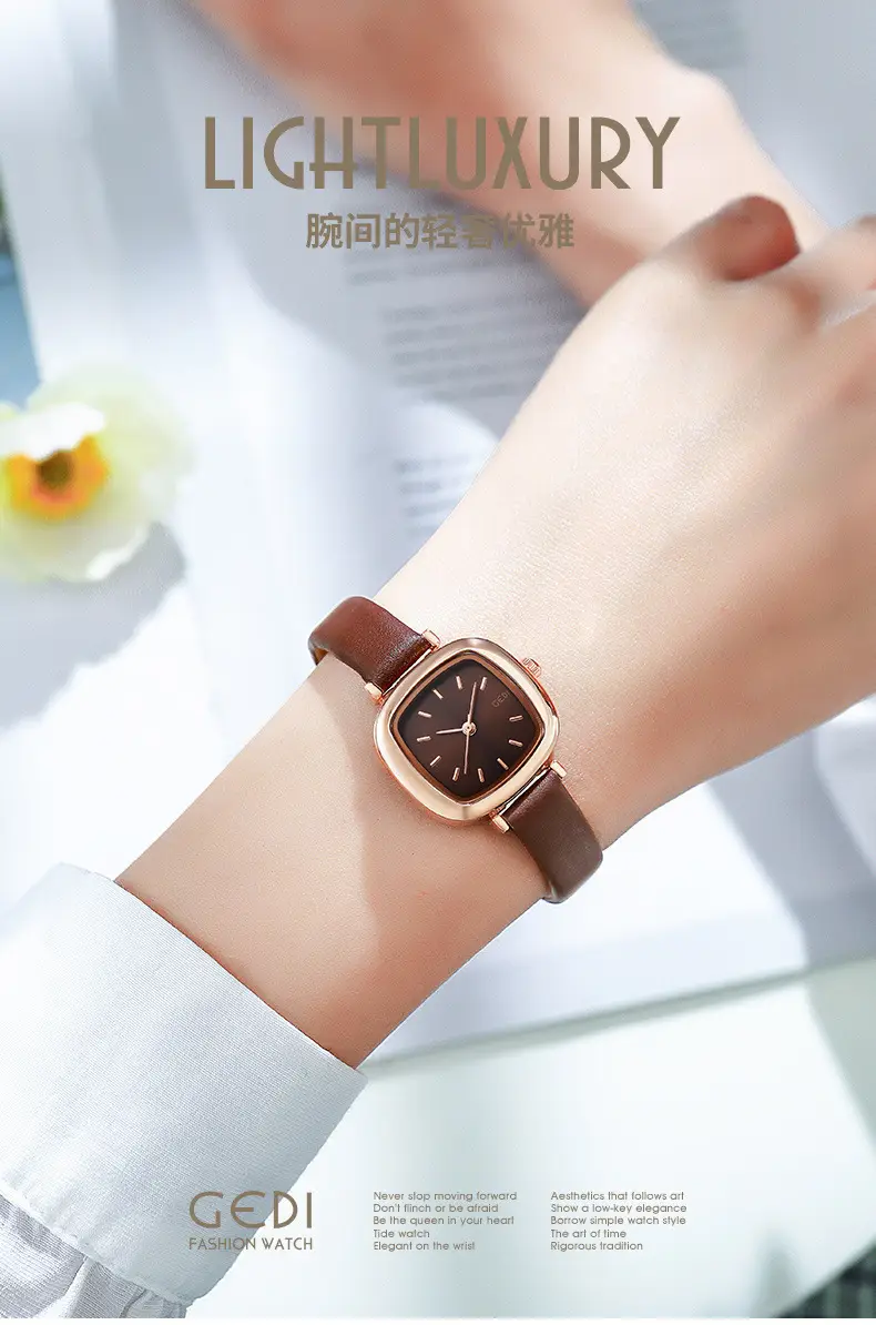 Women's Gedi Retro Square Watch Red Leather Band — feature 1