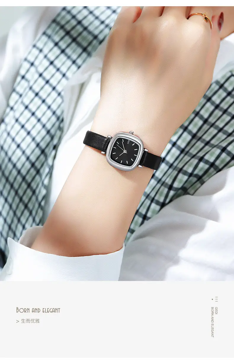 Women's Gedi Retro Square Watch Red Leather Band — feature 13
