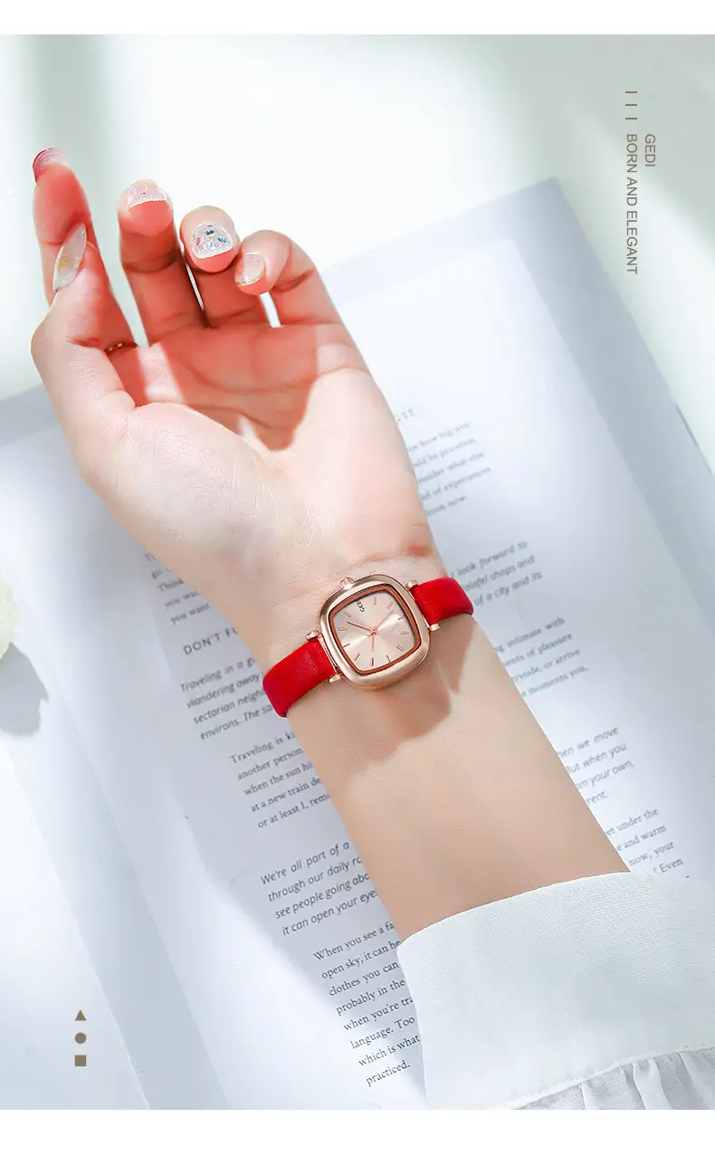 Women's Gedi Retro Square Watch Red Leather Band — feature 15