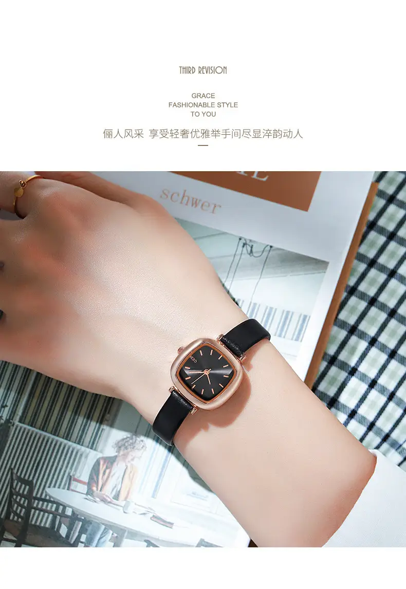 Women's Gedi Retro Square Watch Red Leather Band — feature 4