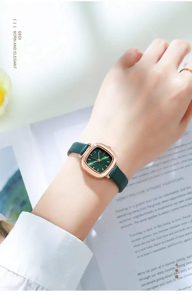 Women's Gedi Retro Square Watch Red Leather Band — feature 5