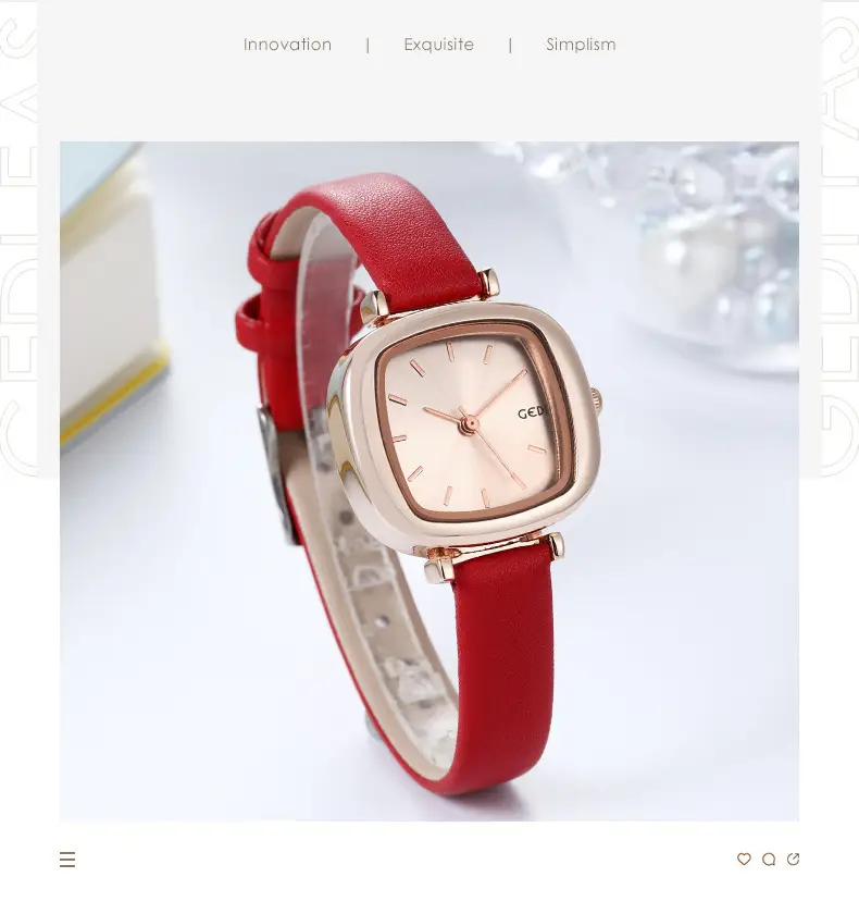 Women's Gedi Retro Square Watch Red Leather Band — feature 8