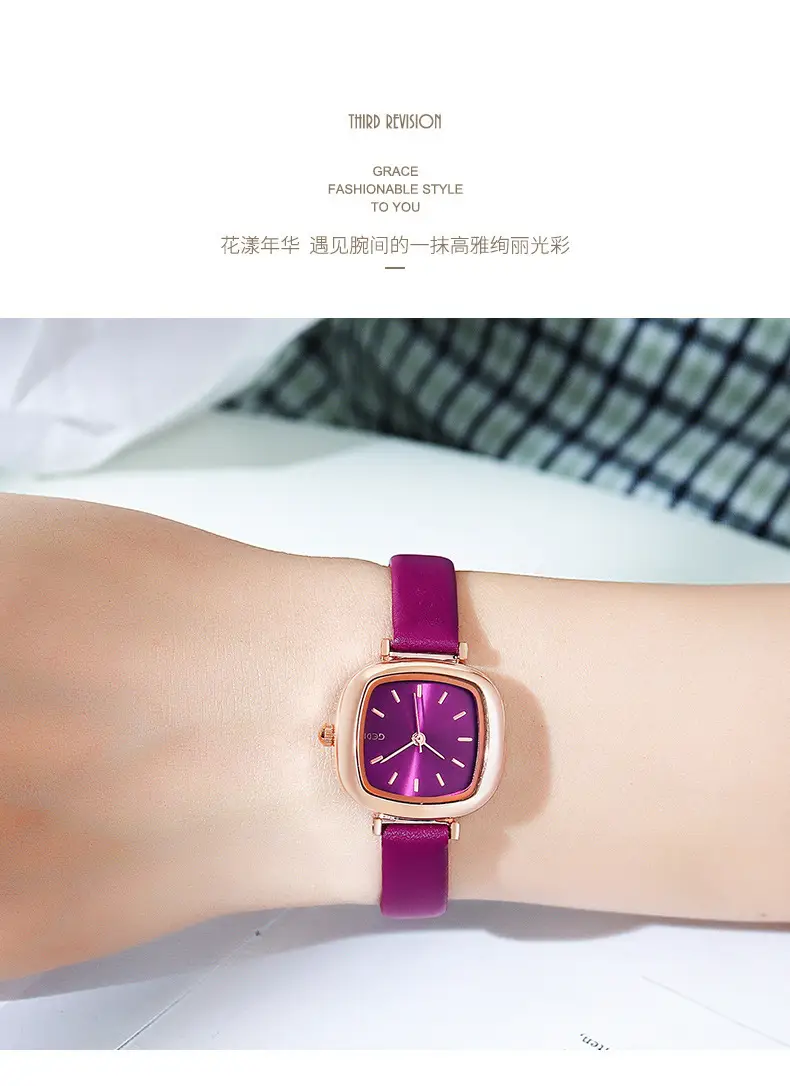 Women's Gedi Retro Square Watch Red Leather Band — feature 9