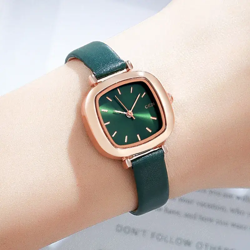 Women's Gedi Retro Square Watch Red Leather Band