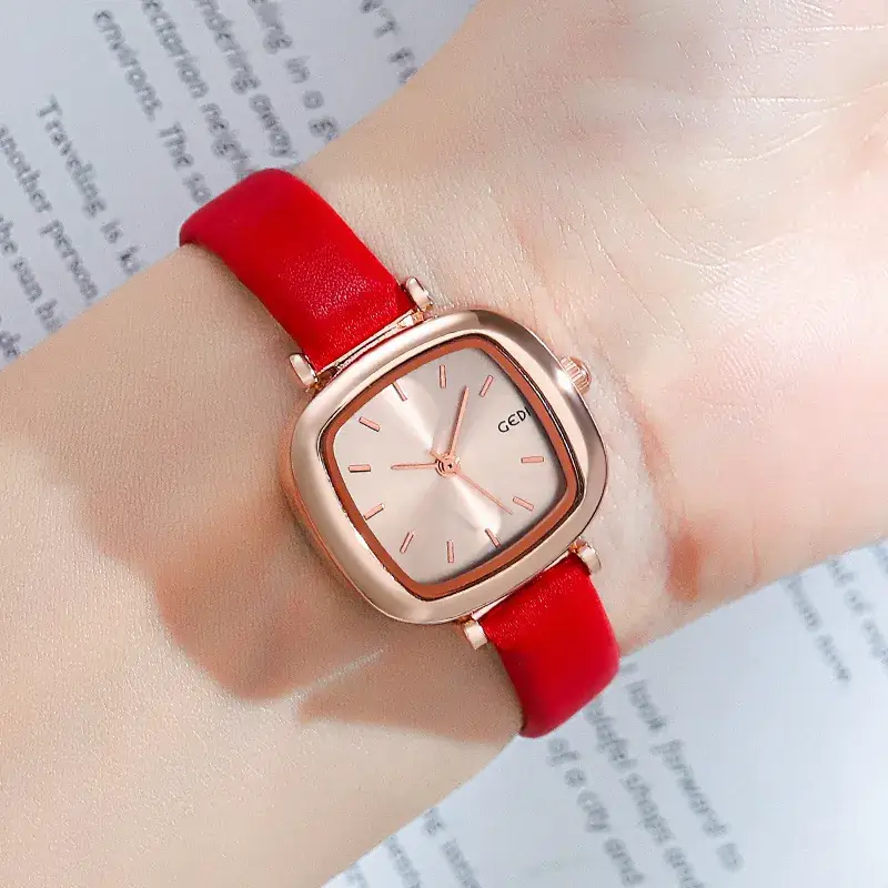 Women's Gedi Retro Square Watch Red Leather Band