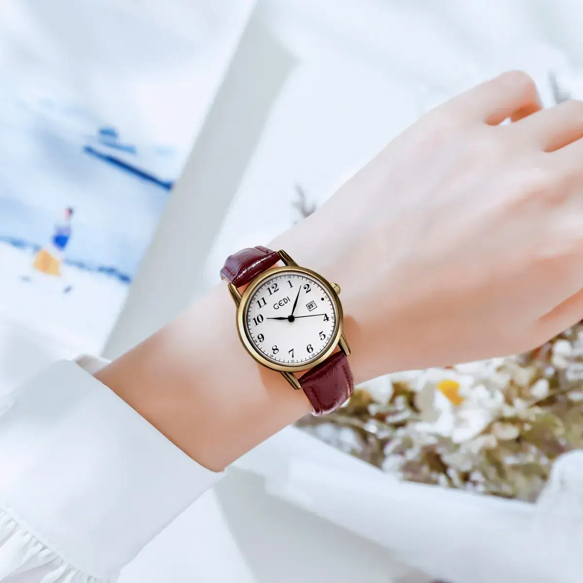 Women's Korean Style Quartz Watch with Brown Belt