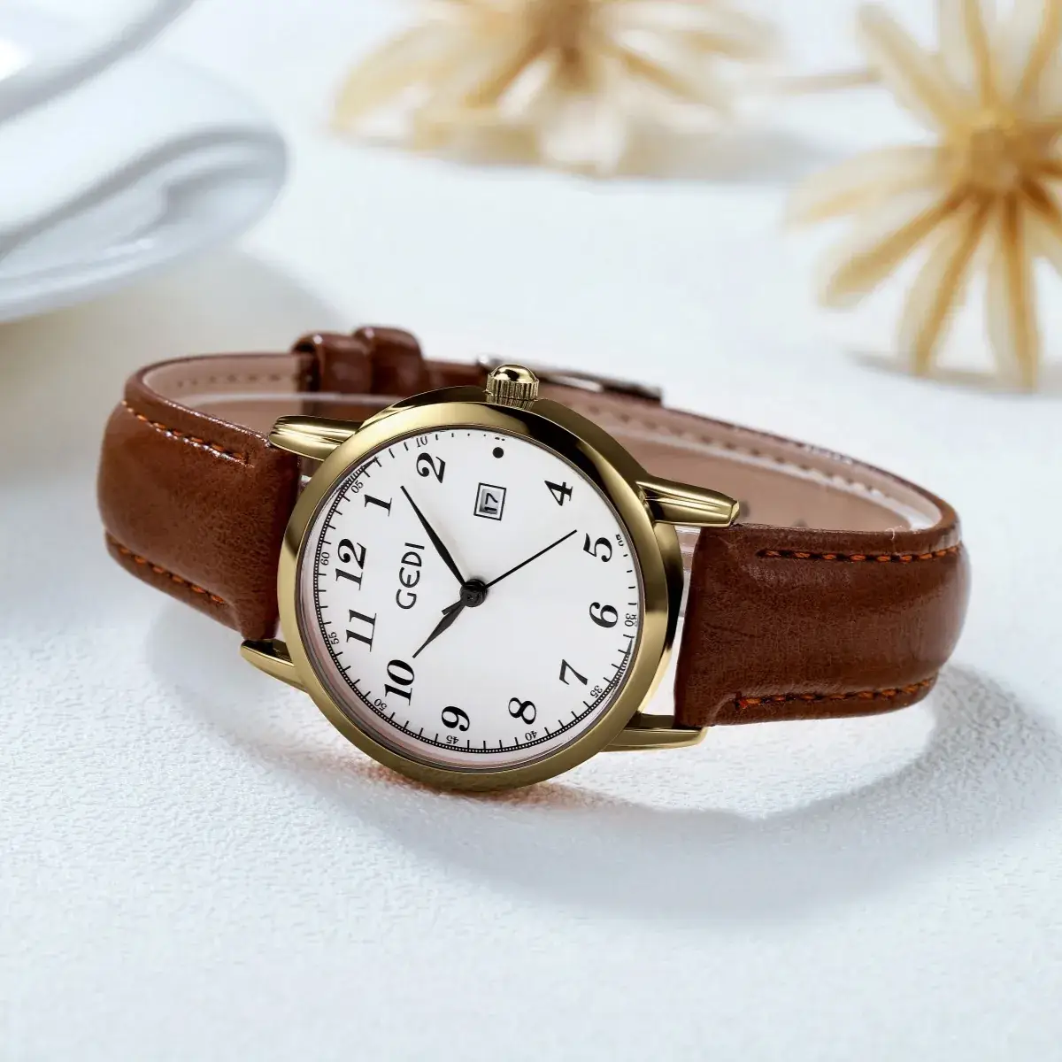 Women's Korean Style Quartz Watch with Brown Belt