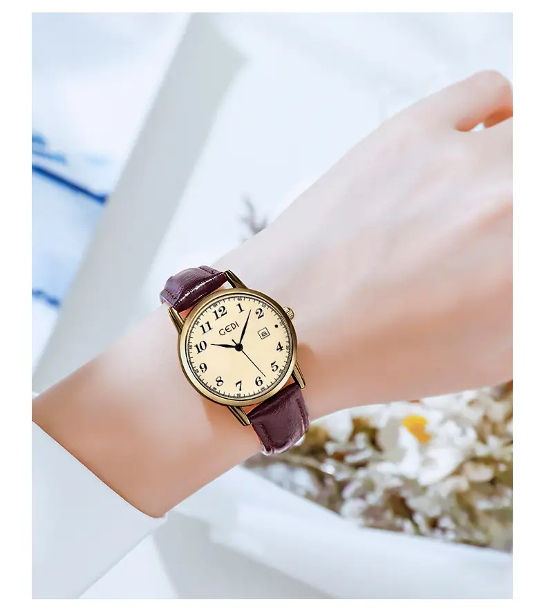 Women's Korean Style Quartz Watch with Brown Belt — feature 13