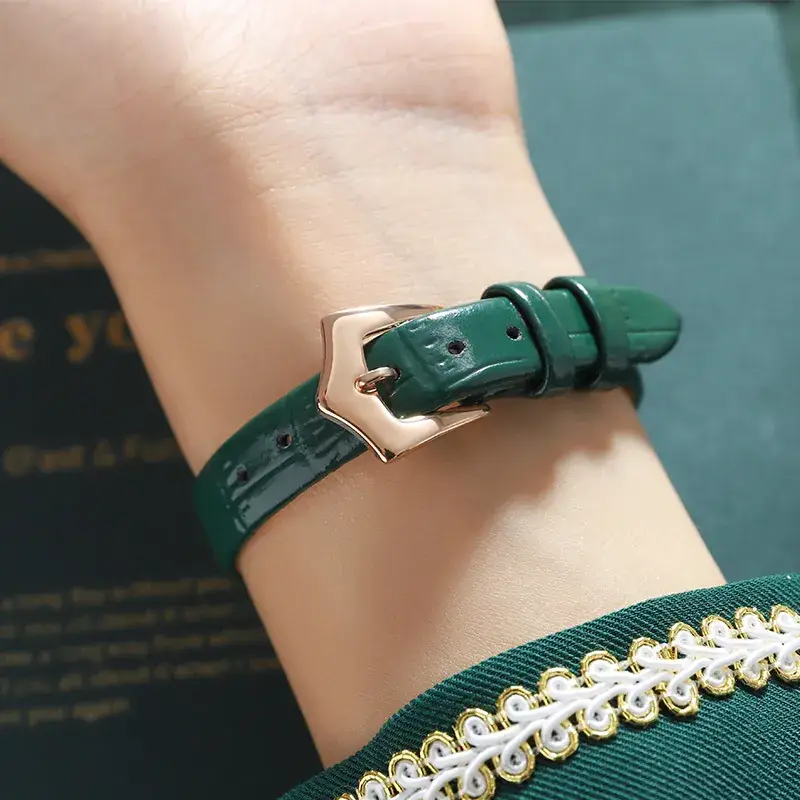 Gedi Women's Square Watch with Gold Plated Case & Black Leather Band - Image 9