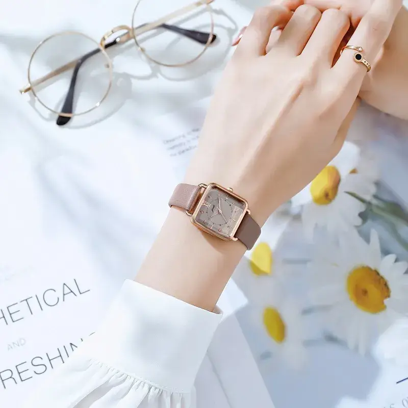 Women's Gedi Retro Square Quartz Watch with Brown Leather Band - Image 7