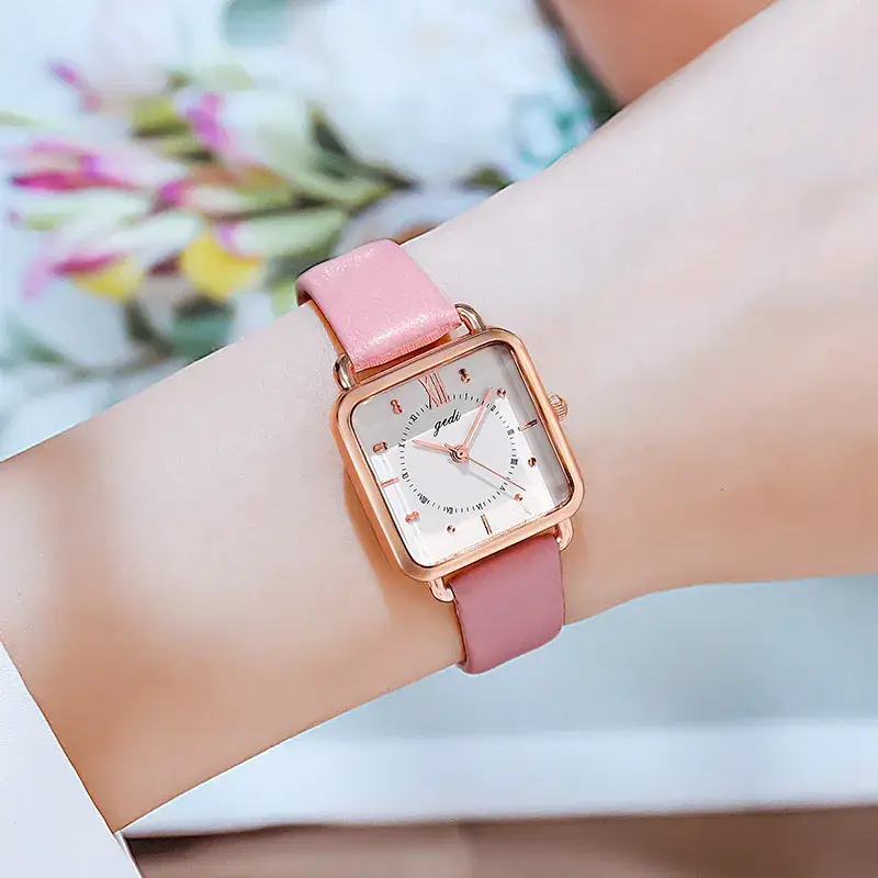 Women's Gedi Retro Square Quartz Watch with Brown Leather Band - Image 9