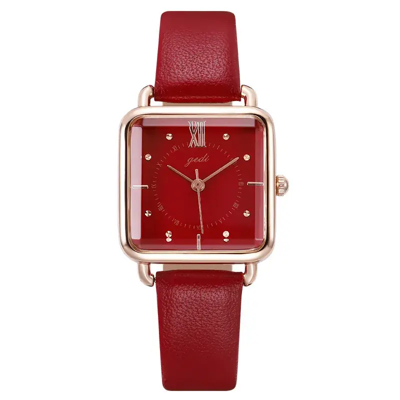 Women's Gedi Retro Square Quartz Watch with Brown Leather Band - Image 10