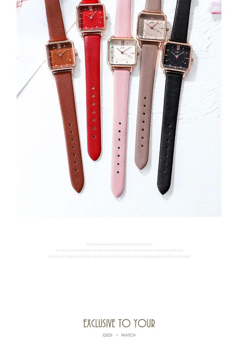 Women's Gedi Retro Square Quartz Watch with Brown Leather Band — feature 12