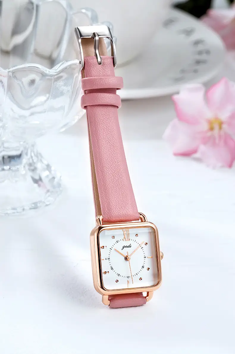 Women's Gedi Retro Square Quartz Watch with Brown Leather Band — feature 15