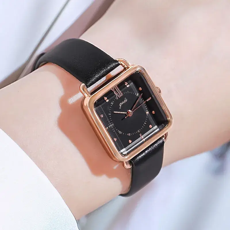 Women's Gedi Retro Square Quartz Watch with Brown Leather Band - Image 3
