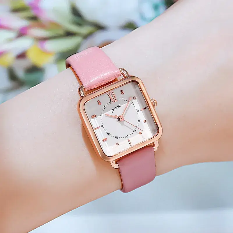 Women's Gedi Retro Square Quartz Watch with Brown Leather Band - Image 4