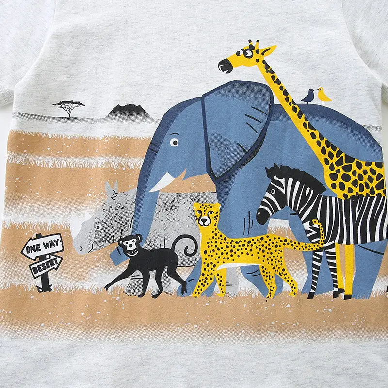 Kids Cartoon Elephant T-Shirt White Short Sleeve - Image 4