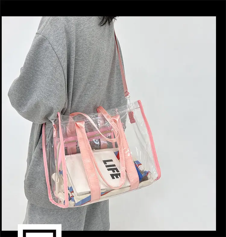 Transparent PVC Women's Beach Bag Orange Crossbody — feature 13