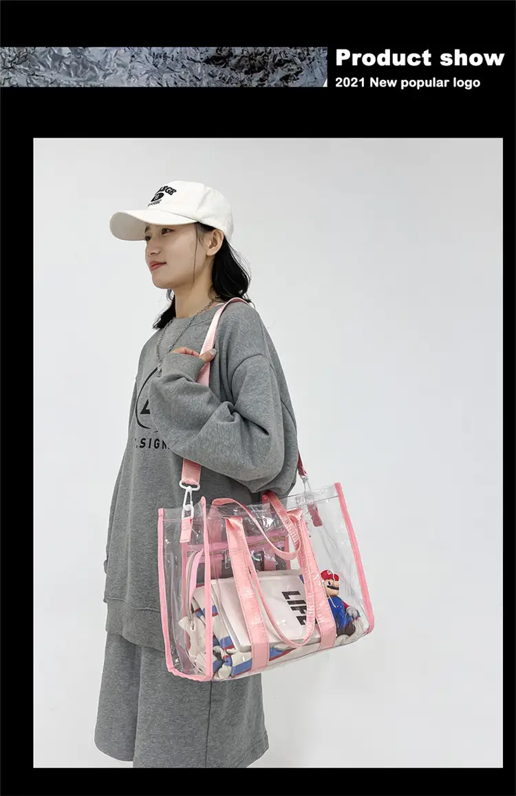Transparent PVC Women's Beach Bag Orange Crossbody — feature 14