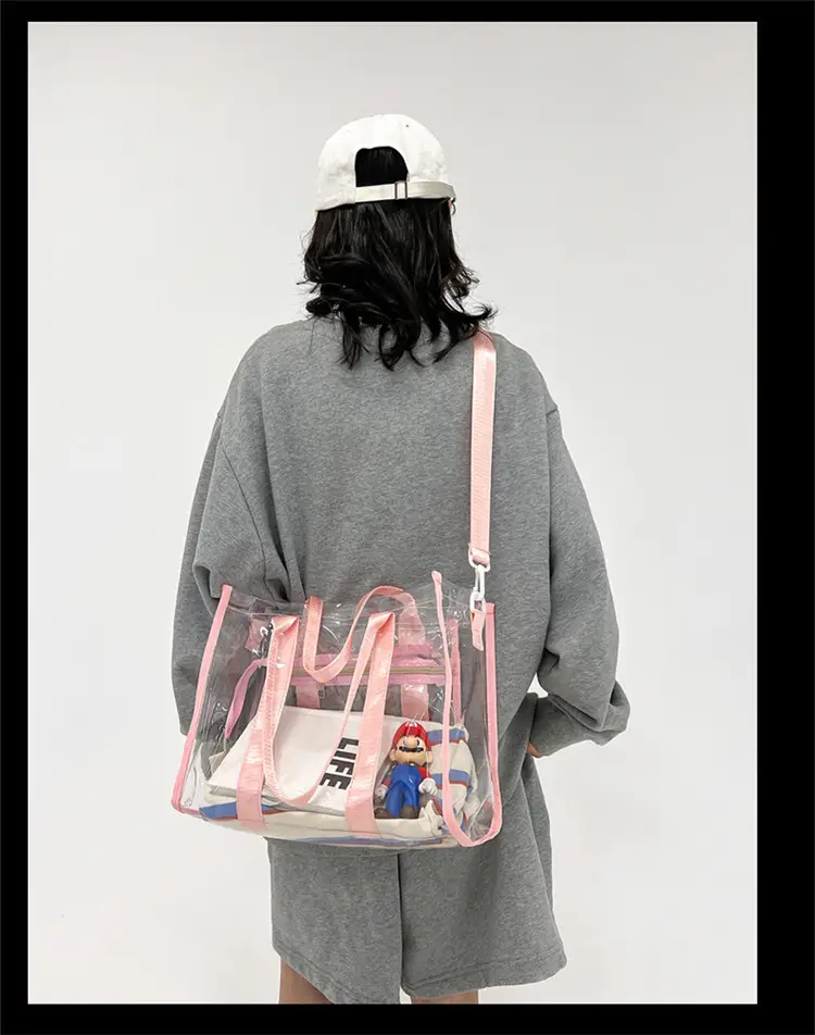 Transparent PVC Women's Beach Bag Orange Crossbody — feature 16