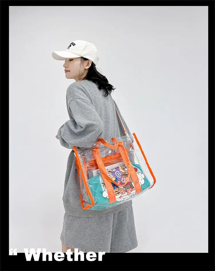 Transparent PVC Women's Beach Bag Orange Crossbody — feature 26